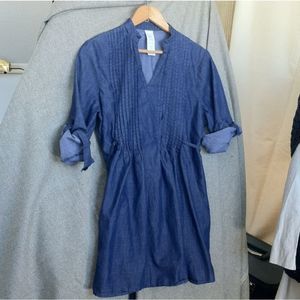 Petite denim soft chambers tunic with tie